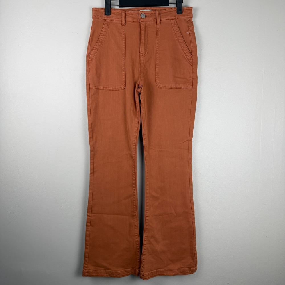 Knox Rose Flare Pants Women's 6 (28x29) Orange Cotton High-Rise Pockets Stretch